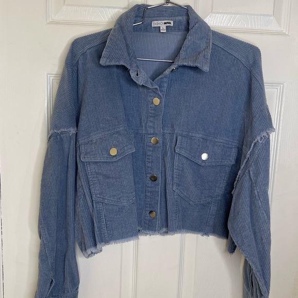 Corduroy Cropped Jacket - Light Blue - Picture 3 of 4